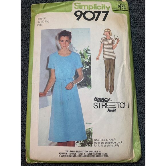 Simplicity 9077 Misses Dress Shirt Pants Sewing Pattern Size 10 12 14 1970s - Picture 1 of 2